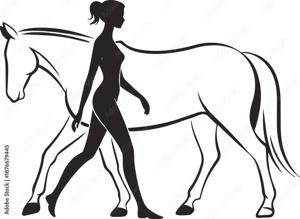 Fototapeta premium silhouette of a girl with horse