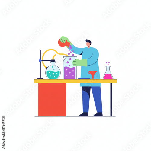 Chemist mixing colorful chemicals for science experiment in lab