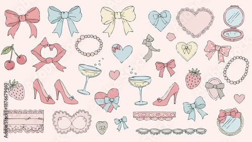 Collection of Cute Girly Accessories and Symbols.