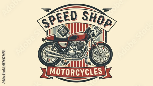 Vintage Motorcycle Speed Shop Emblem.