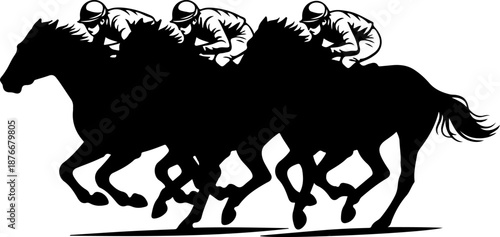 Title: Epic Triple Horse Racing Silhouette