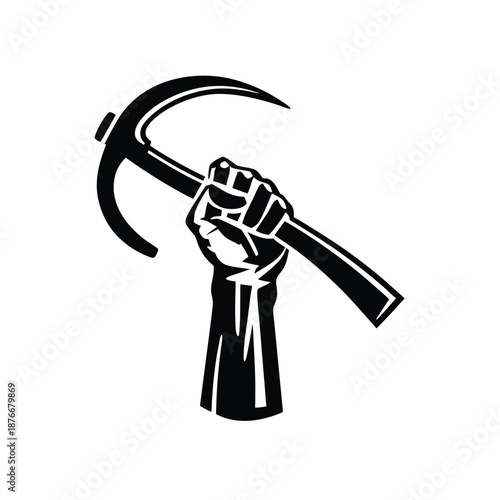 Raised Fist Holding Pickaxe Vector Symbol