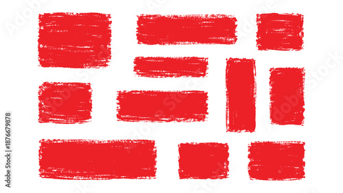 Red Paint Brush Stroke Label Set Vector