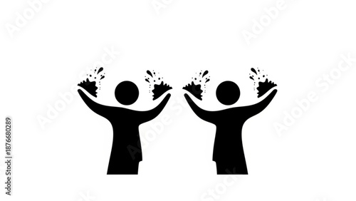 Two people throwing paint in celebration on white background