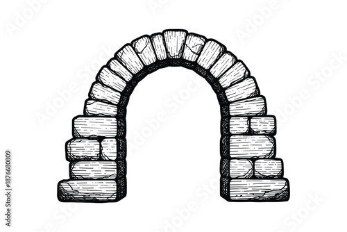 Stone arch illustration, vintage architectural design element in black and white