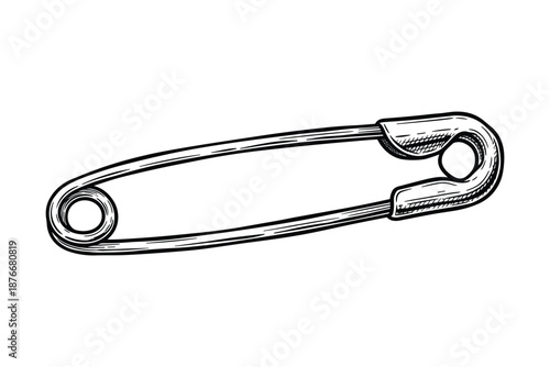 Detailed illustration of a closed safety pin with spring mechanism on white background