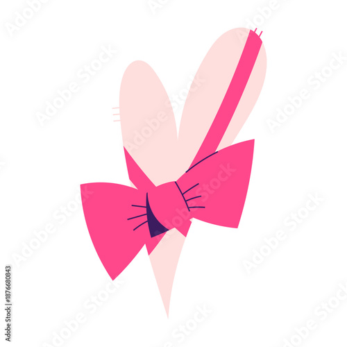 Vector heart with pink bow in flat style. Romantic illustration for Valentine's Day cards, gifts, love stickers, wedding design, social media, web and print projects