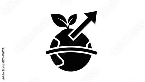Earth with growing plant and upward arrow symbol