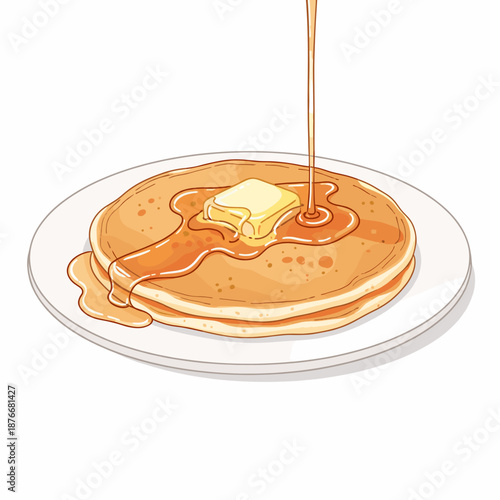 Pancakes with butter and syrup on a white plate concept of Pancake Day  