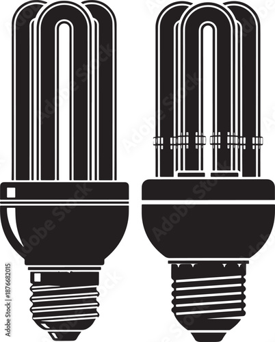 Energy saving fluorescent light bulb CFL icons in black silhouette for eco-friendly and sustainable lighting concepts