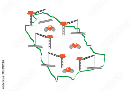 Saudi Arabia Map with Construction boom concept