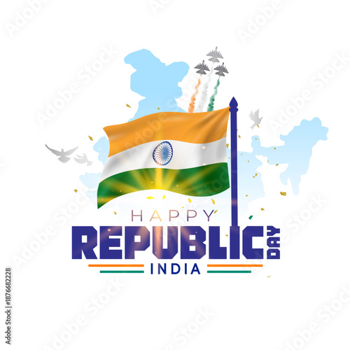 Wallpaper Mural Modern India flag with Happy Republic Day typo and freedom festive background for wish poster. Torontodigital.ca