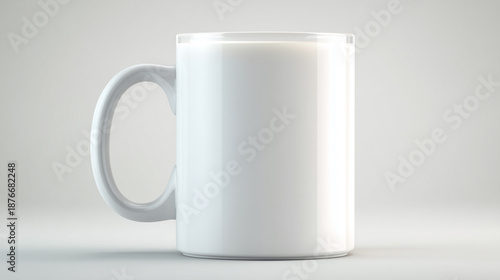 A glass mug with milk, centered on a soft gray studio background, is perfect for creating branded layouts, placing a logo, or customizing a product.