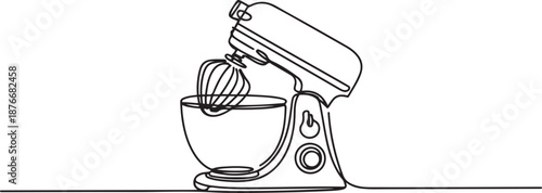 One continuous line drawing of electric stand mixer home appliance for making bakery batter. Electricity household gadget template concept. one line Icon drawing