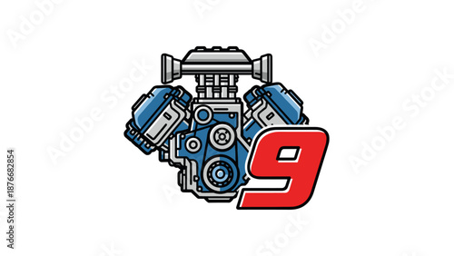 V8 Engine with Number 9 Icon - Power Speed Automotive.