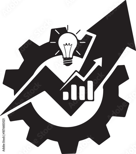 Innovative business strategy with cogwheel and rising graph chart icon