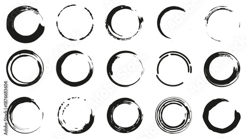 Black set paint, ink brush, brush strokes, brushes, lines, frames, circle, box, grungy. Grungy brushes collection. Artistic brush stroke elements for design and backgrounds. Vector illustration
