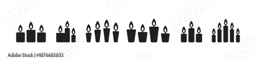Row of different candles icons on white background