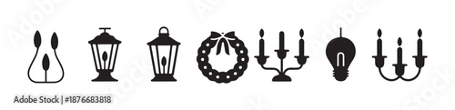 Holiday and candle related icons on white background
