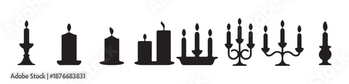Assorted candle icons and holders on white background