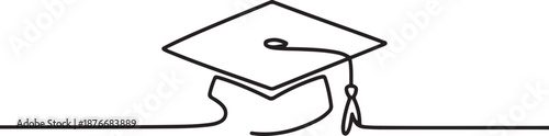 Graduation cap. Single continuous line university graduation hat graphic icon. Simple one line doodle for education concept. one line Icon drawing
