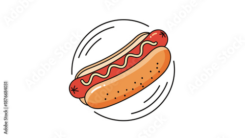 Dynamic illustration of a hot dog with mustard features stylized motion lines to suggest speed, perfect for fast food marketing themes.