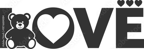 Cute teddy bear with heart symbolizing love and affection in simple design