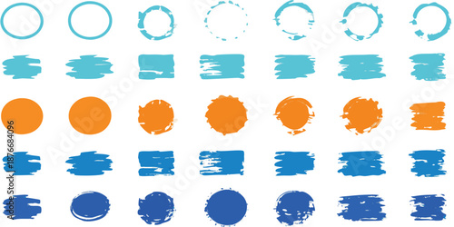 Colorful square and circle crayon text box set. Bright. grunge post brush, circles and rectangles. shapes. Banners, insignias, logos, icons, labels and badges collection.