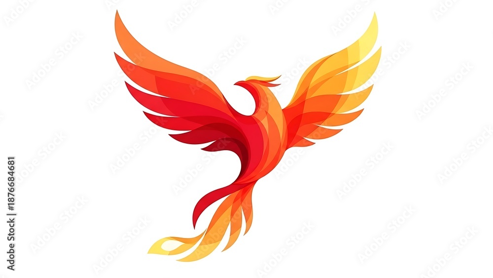 Fototapeta premium Vibrant phoenix rising with colorful wings spread wide
