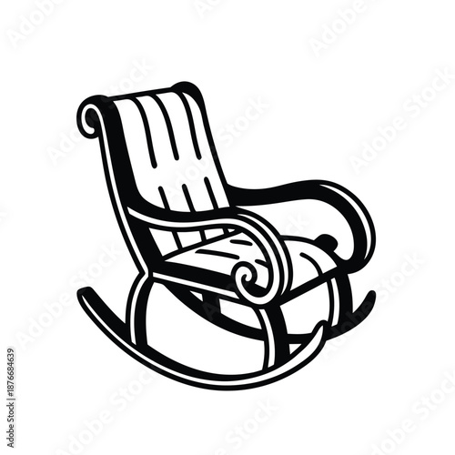 Rocking Chair Vector Illustration, Black and White