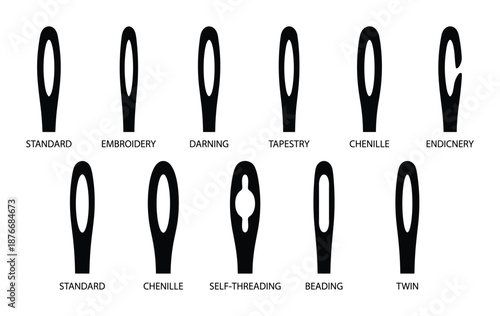 Various types of sewing needles vector illustration isolated on white background.