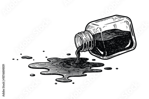 Spilled Ink Bottle Illustration Black Inkpool, Ink Stain, and Ink Bottle Drawing