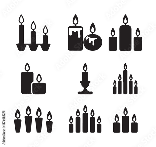 Candle set silhouette collection for celebration decoration isolated icons on white background black