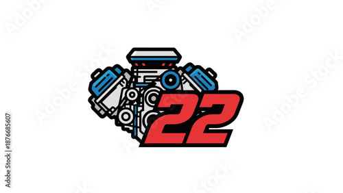 V8 Engine with Number 22 - Automotive Power.