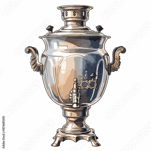Decorative metallic samovar in vintage style with elegant design  