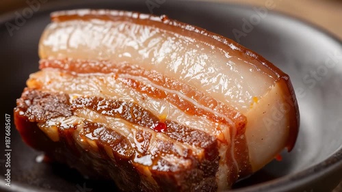 Succulent braised pork belly with glossy sauce