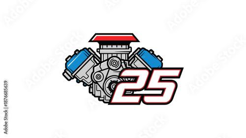 V8 Engine with Number 25 Racing Emblem Automotive Power.