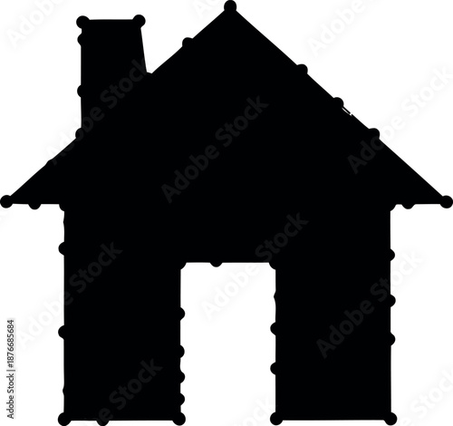 Silhouette of a house with a chimney on a transparent background