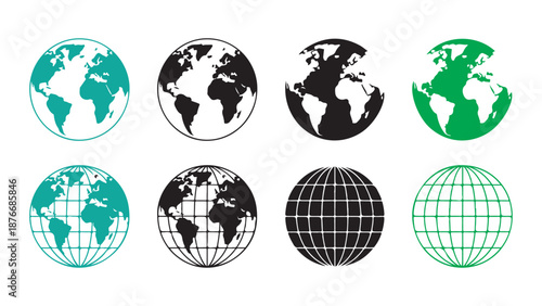 Globe earth map icon set world planet sphere navigation communication travel symbol collection
