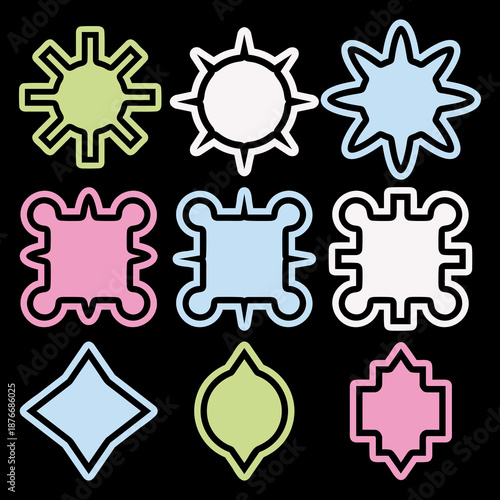 Set of Stylized Geometric Shaped Labels Decorative Glow in The Dark Collection 