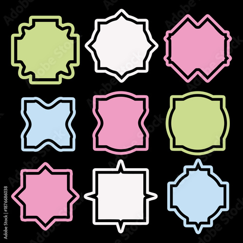 Set of Stylized Geometric Shaped Labels Decorative Glow in The Dark Collection 