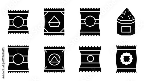 Set of snack package icons in minimal silhouette design