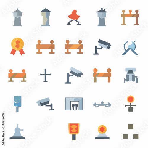 Government control and surveillance symbols vector illustration with flat authority and monitoring icons