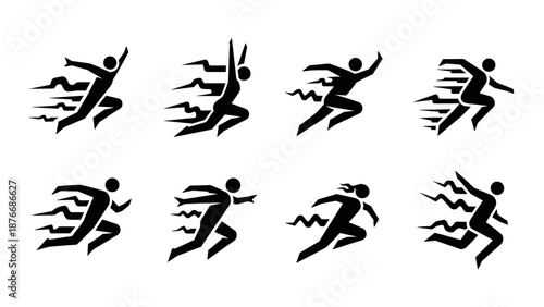 Dynamic running silhouettes collection with speed effect for fitness and sports design