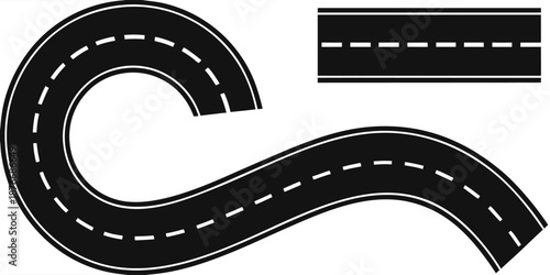 vector illustration of a road. City street road seamless elements set. Roads parts pieces builder : straight, curved, crossing, roundabout.