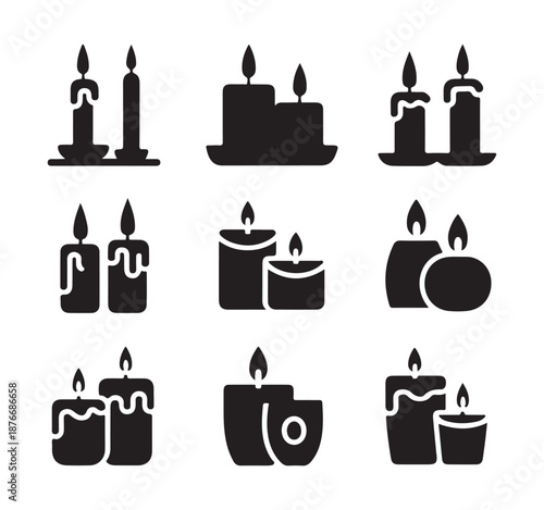Melting candle silhouette icons set for spa and home decor vector black symbols on white background