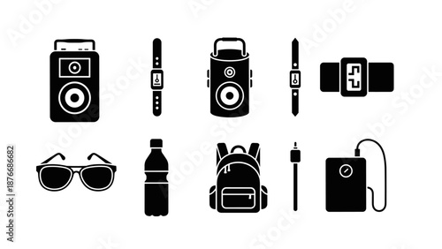 Minimalist icon set: music gadgets, accessories, and lifestyle essentials