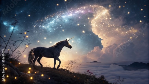 Abstract Unicorn Galaxy Light with Star Background