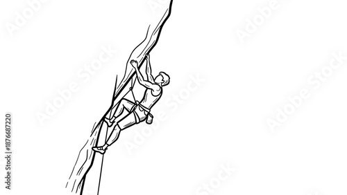 Mountain climber in action: dynamic linear line art illustration