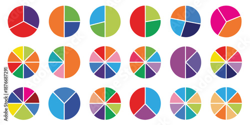 Circle diagram, pie chart infographic design. Flat process cycle. Progress sectors. business elements and statistics with numbers. Colorful diagram collection with, 1 to 10 sections.